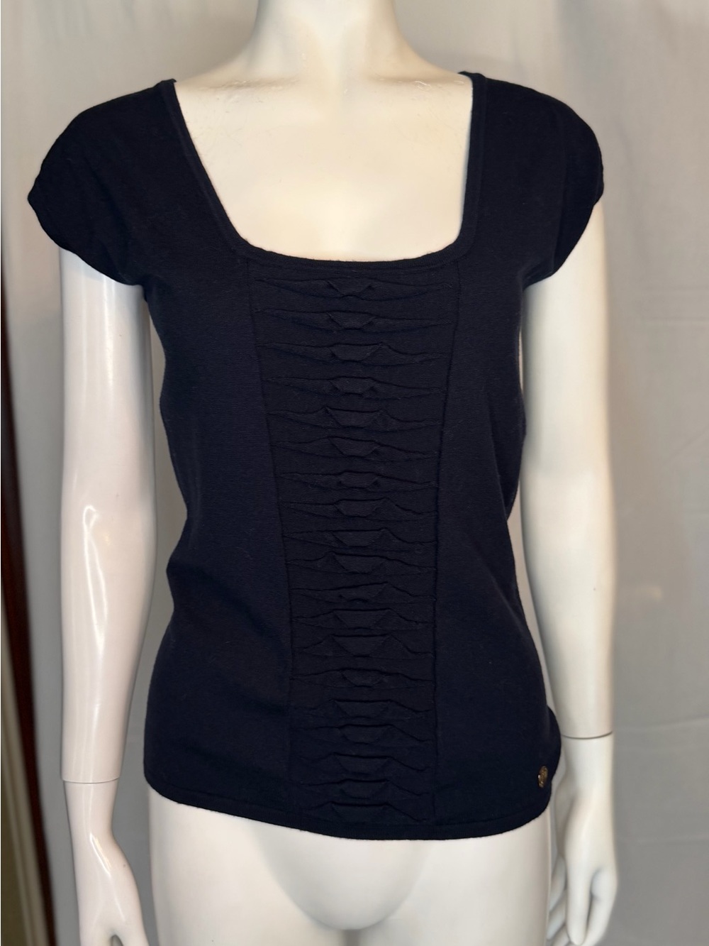 Versace Collection Black Short Sleeve Ruffled Front Tee